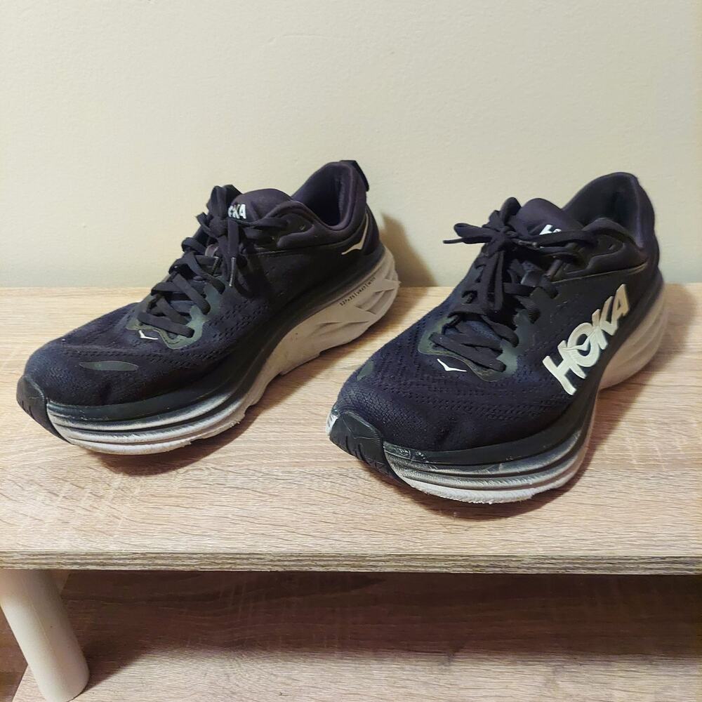 HOKA One One Bondi 8 Black White Running Shoes Men's 10.5 D Cushioned Sneakers